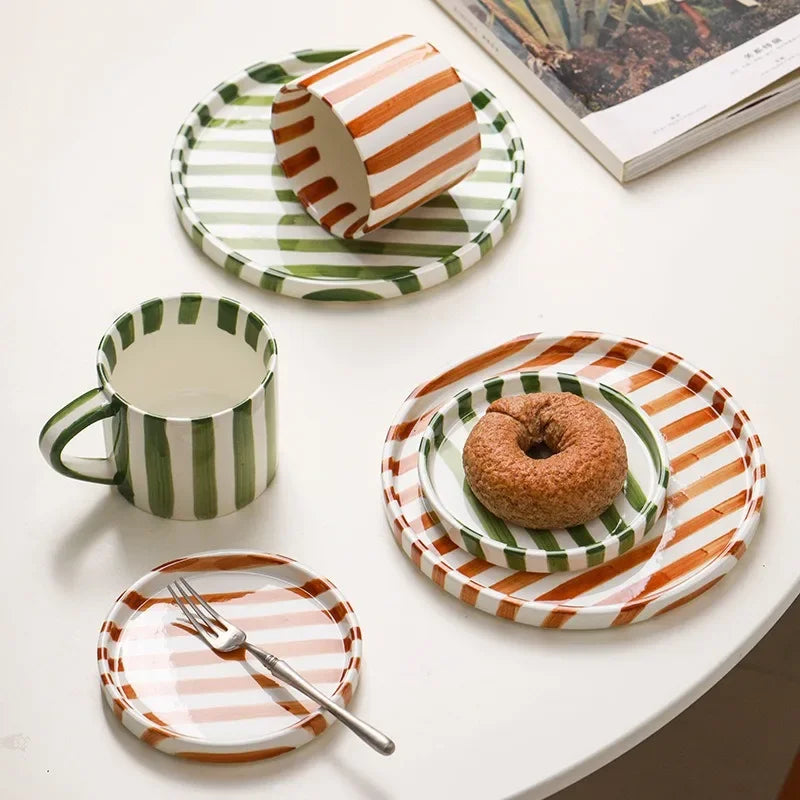 Striped Elegance Ceramic Coffee Set