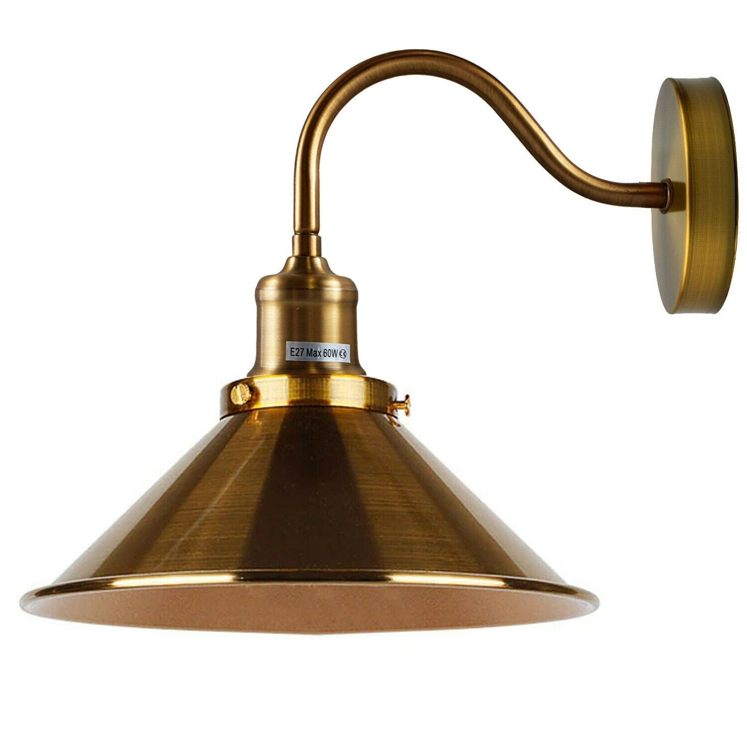 Retro Industrial Swan Neck Wall Light Indoor Sconce Metal Cone Shape Shade For Basement, Bedroom, Dining Room, Garage