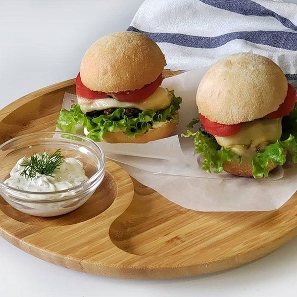 WILMAX Bamboo Round 2 Section Platter 10" | For Appetizers / Barbecue / Burger Sliders