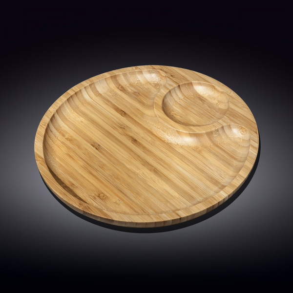 WILMAX Bamboo Round 2 Section Platter 10" | For Appetizers / Barbecue / Burger Sliders