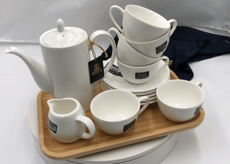 WILMAX 15-pc. Porcelain Coffee Entertaining Set with Bamboo Tray