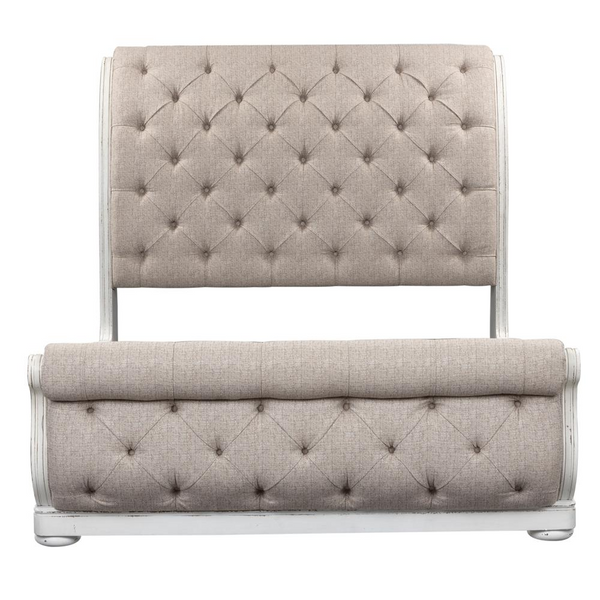Queen Uph Sleigh Bed, Antique White Finish