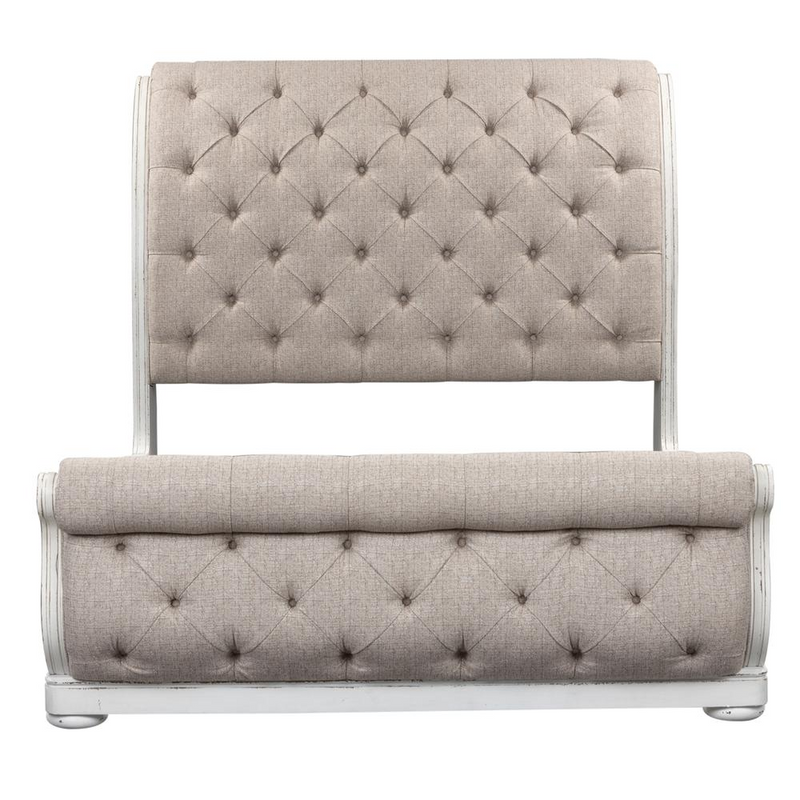 Queen Uph Sleigh Bed, Antique White Finish