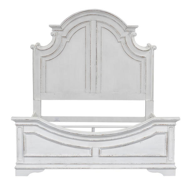 King Panel Bed Antique White Finish