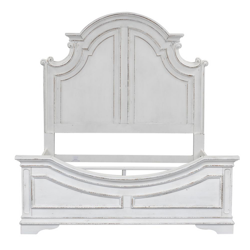 King Panel Bed Antique White Finish