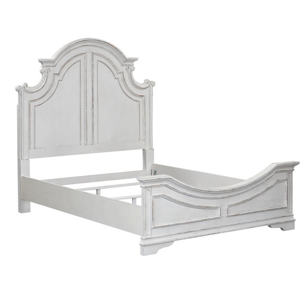 King Panel Bed Antique White Finish