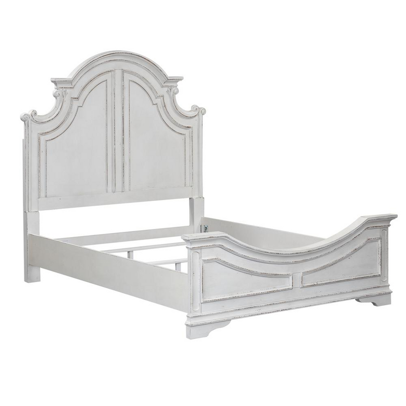 King Panel Bed Antique White Finish