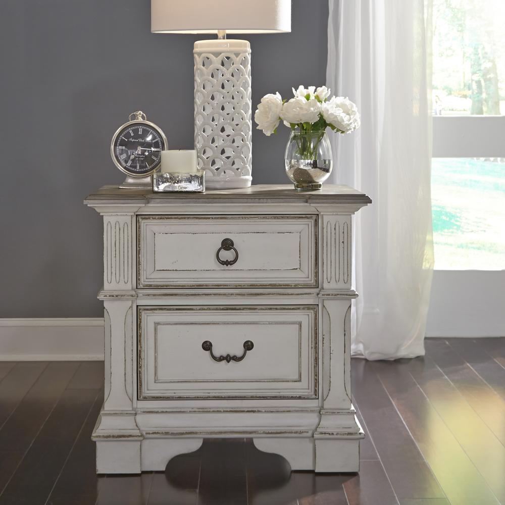 2 Drawer Night Stand w/ Charging Station- Antique White Finish