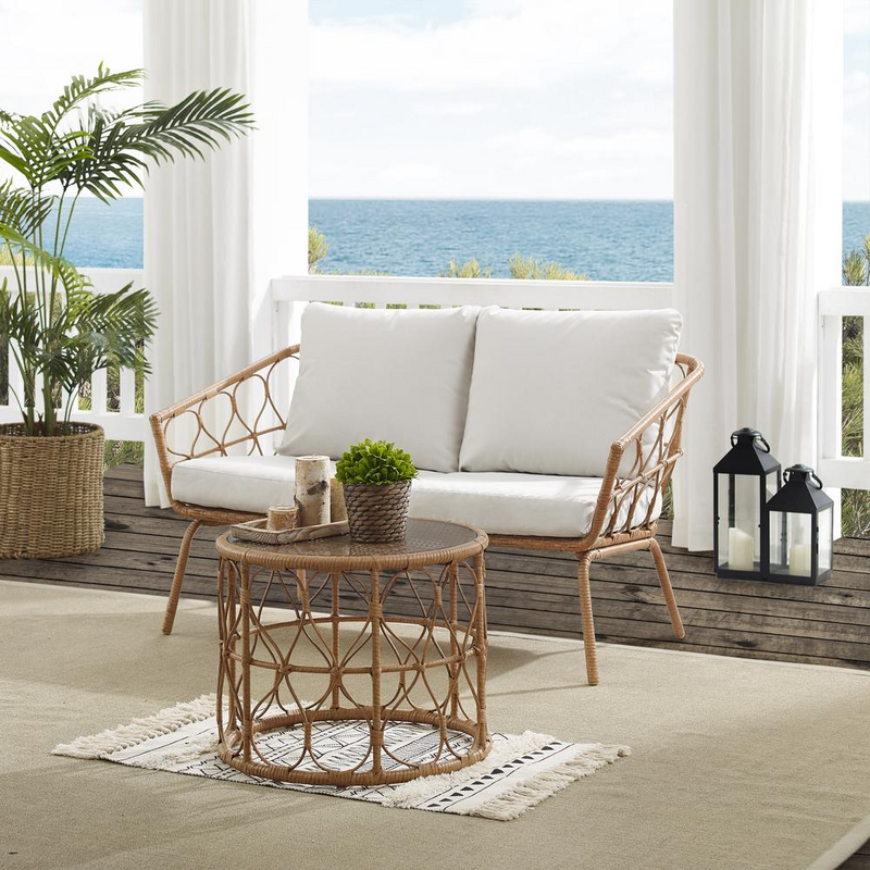 Juniper 2-Pc. Creme/Natural Outdoor Wicker Conversation Set