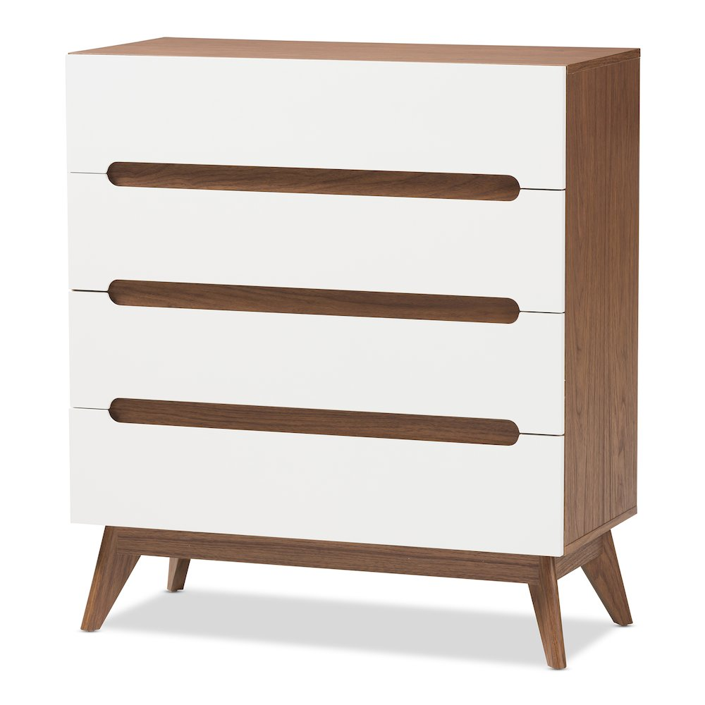 Calypso Modern White and Walnut Wood 4-Drawer Storage Chest