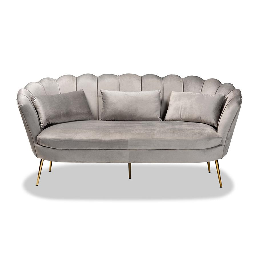 Baxton Studio Genia Contemporary Glam and Luxe Grey Velvet Fabric Upholstered and Gold Metal Sofa