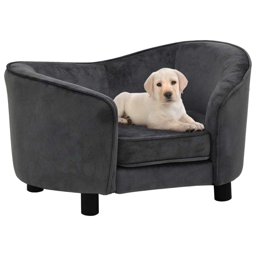 vidaXL Dark Gray Plush Dog Sofa | 27.2"x19.3"x15.7"