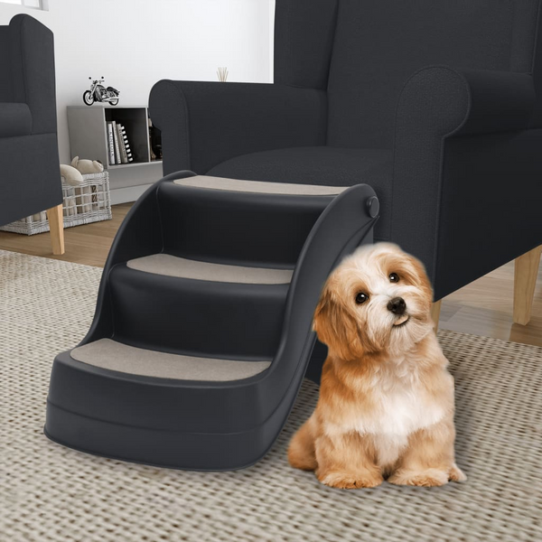 vidaXL Folding 3-Step Dog Stairs- Black