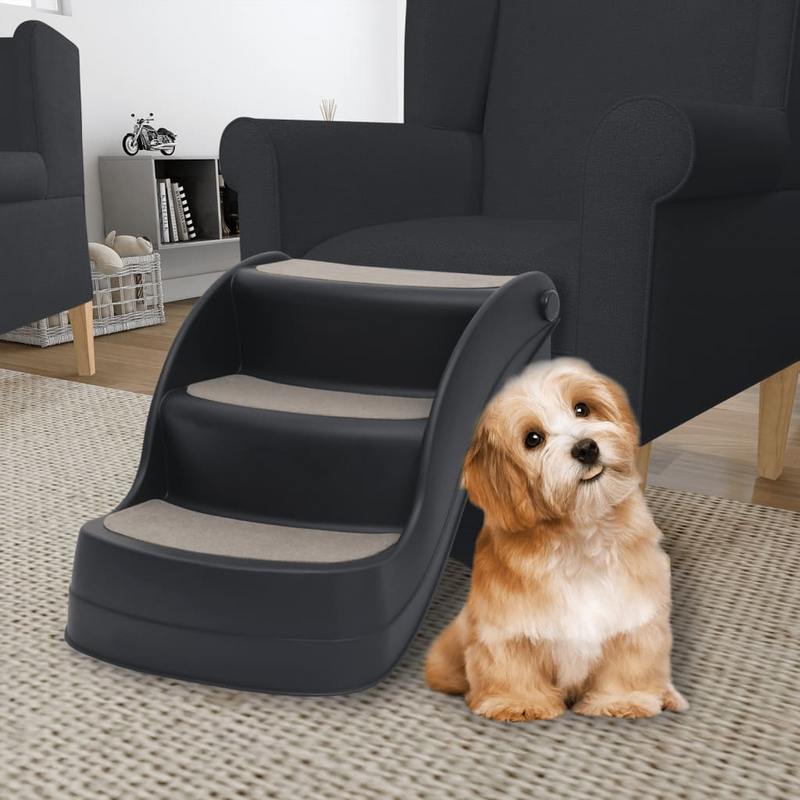 vidaXL Folding 3-Step Dog Stairs- Black