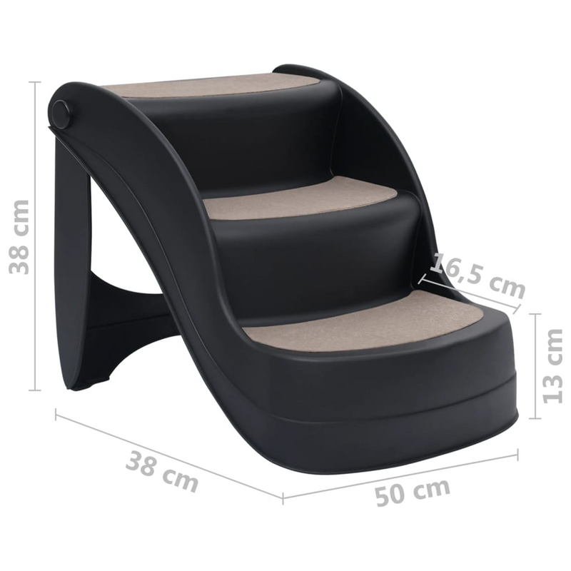 vidaXL Folding 3-Step Dog Stairs- Black