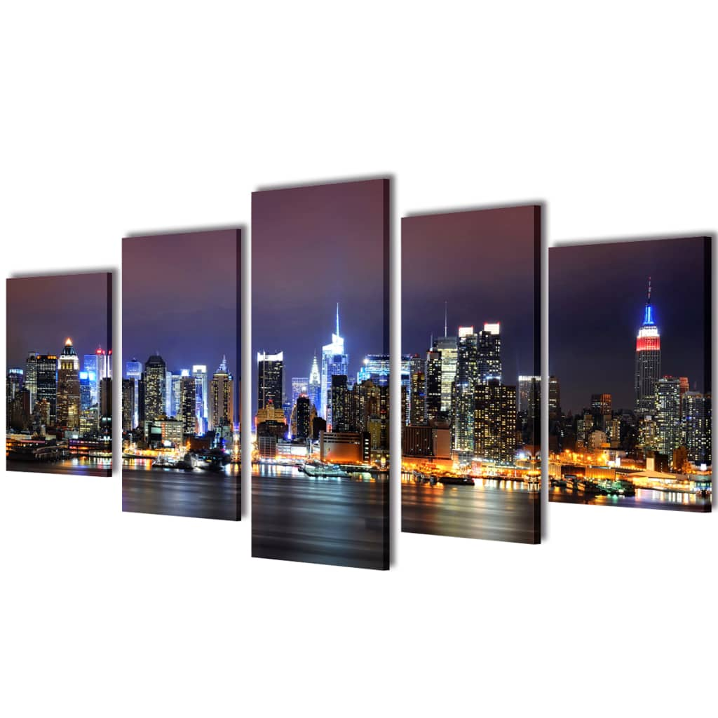 Colorful New York Skyline Canvas Wall Print Set | 79" x 39"