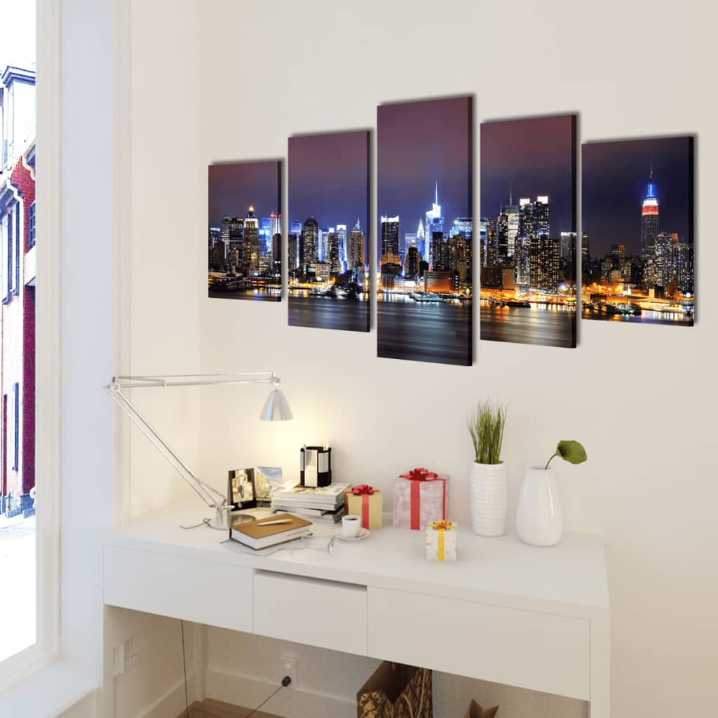 Colorful New York Skyline Canvas Wall Print Set | 79" x 39"