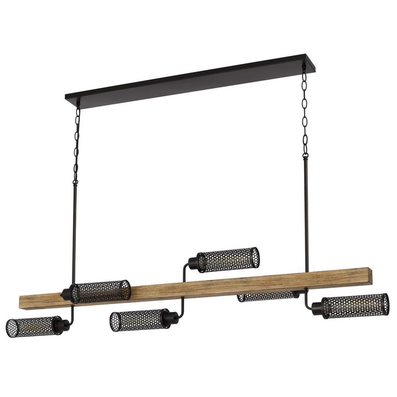 60W x 6 Lenox pine wood island chandelier with metal mesh shades