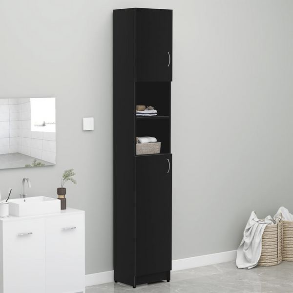 vidaXL Bathroom Cabinet Black 12.6"x10"x74.8" Engineered Wood