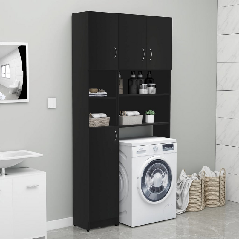 vidaXL Bathroom Cabinet Black 12.6"x10"x74.8" Engineered Wood
