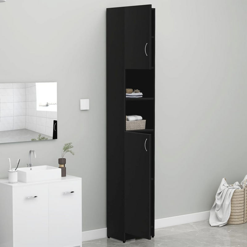 vidaXL Bathroom Cabinet Black 12.6"x10"x74.8" Engineered Wood