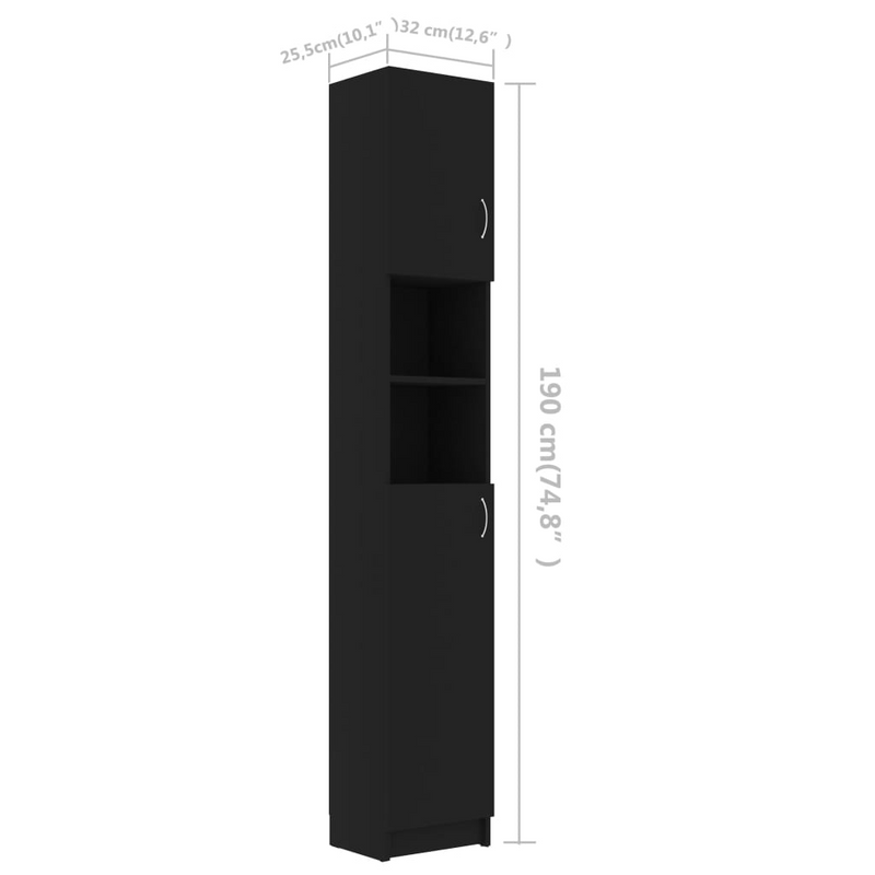 vidaXL Bathroom Cabinet Black 12.6"x10"x74.8" Engineered Wood