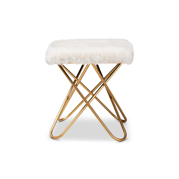 Valle White Faux Fur Ottoman