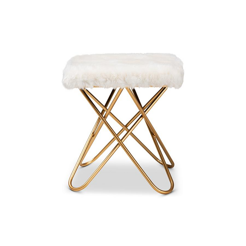 Valle White Faux Fur Ottoman