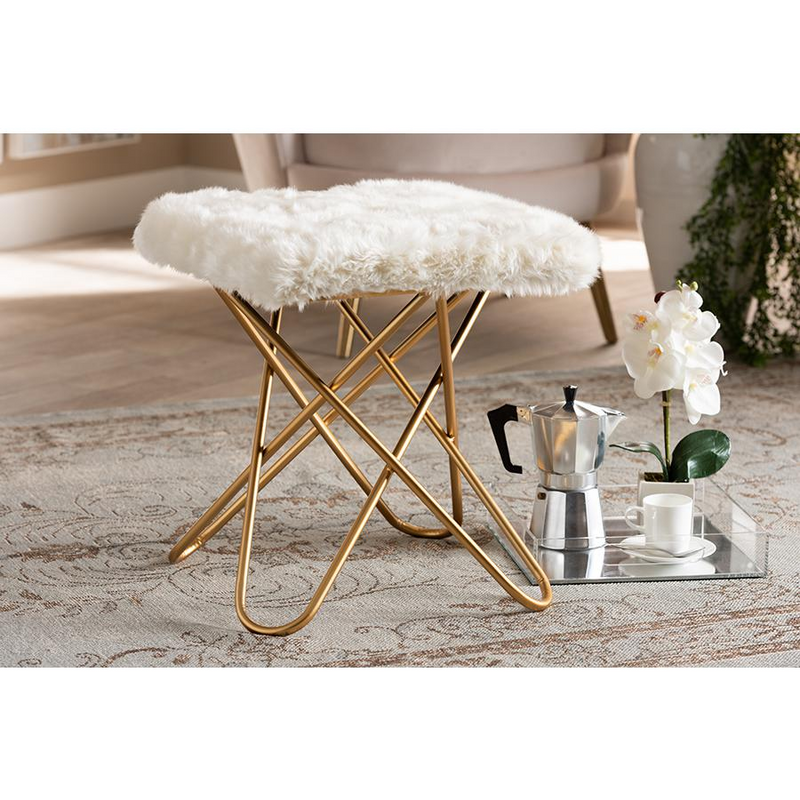 Valle White Faux Fur Ottoman