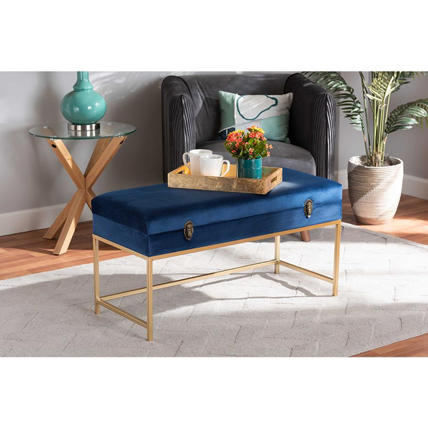 Aliana Luxe Navy-Blue Velvet Ottoman