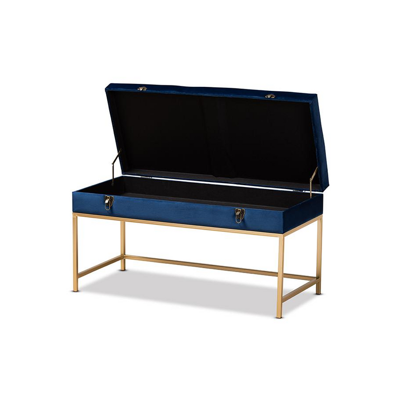 Aliana Luxe Navy-Blue Velvet Ottoman