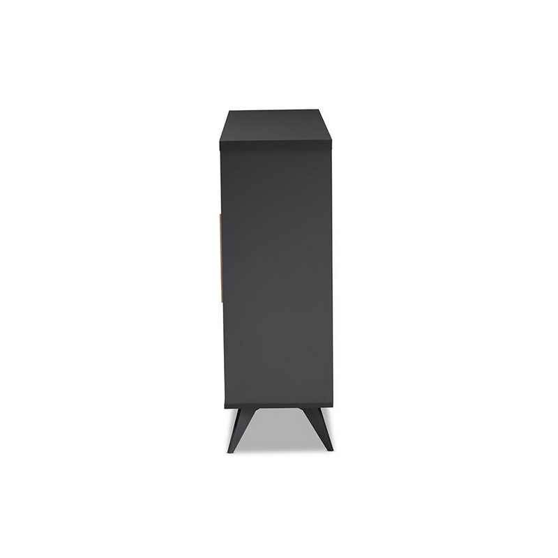 Pietro Mid-Century Modern Dark Grey and Oak Finished Wine Cabinet
