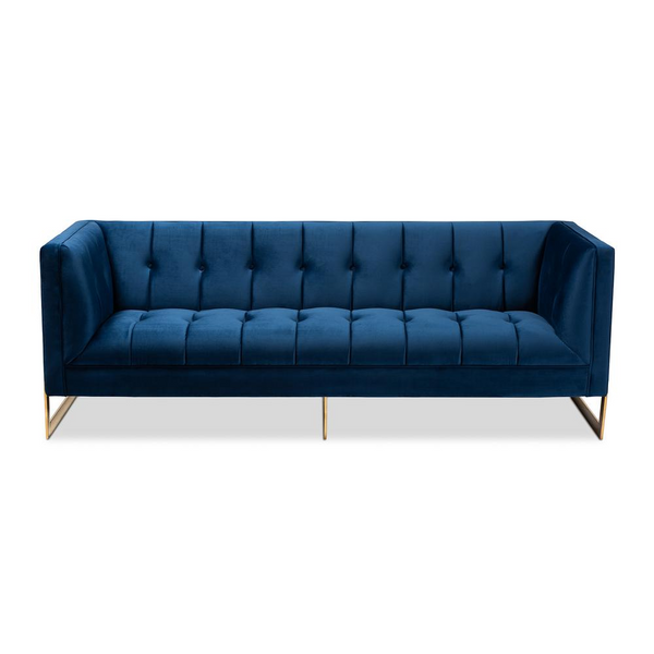 Ambra Glam Royal Blue Velvet Button Tufted Sofa with Gold-Tone Frame