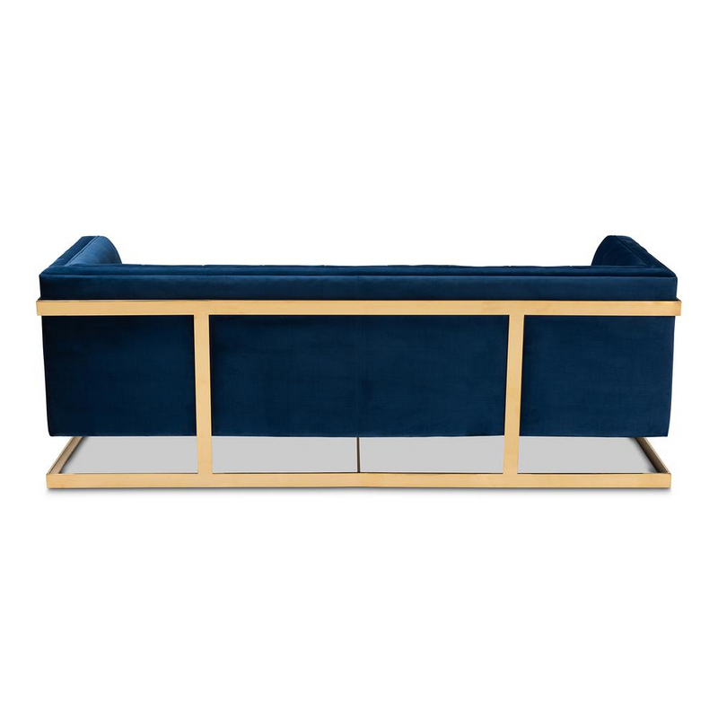 Ambra Glam Royal Blue Velvet Button Tufted Sofa with Gold-Tone Frame