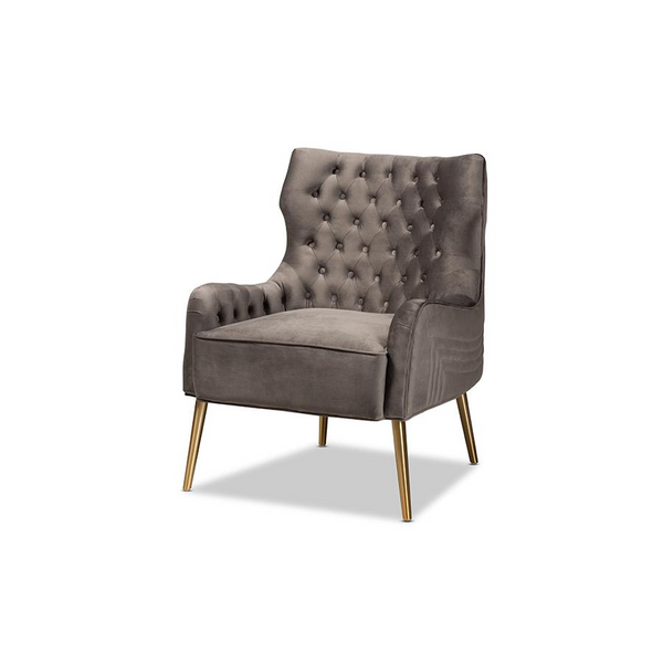 Nelson Modern Grey Velvet Upholstered Armchair