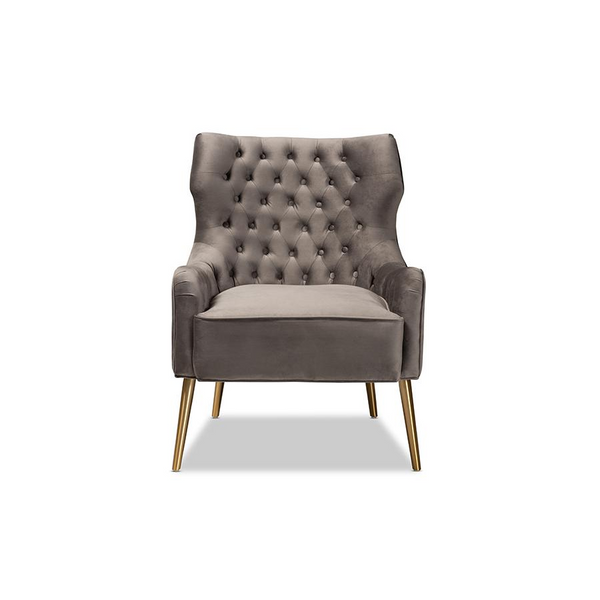 Nelson Modern Grey Velvet Upholstered Armchair