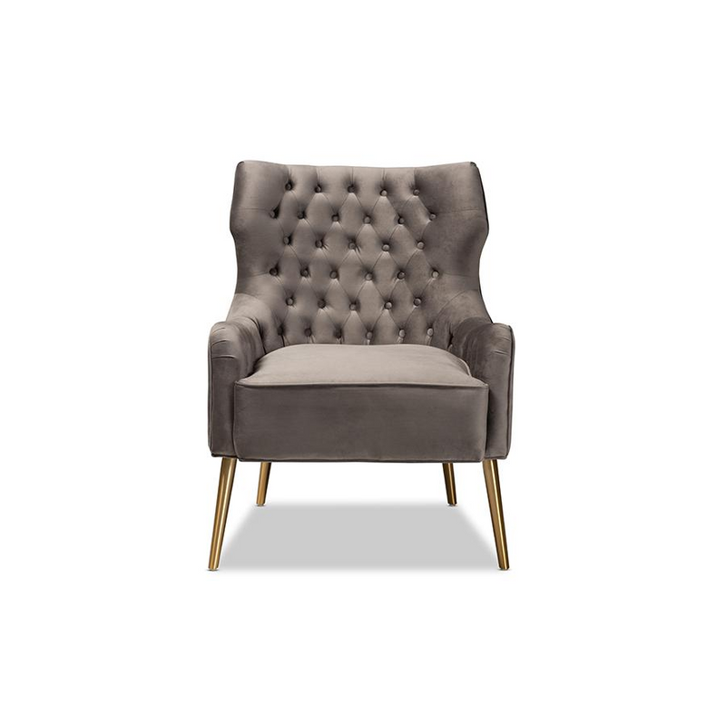 Nelson Modern Grey Velvet Upholstered Armchair