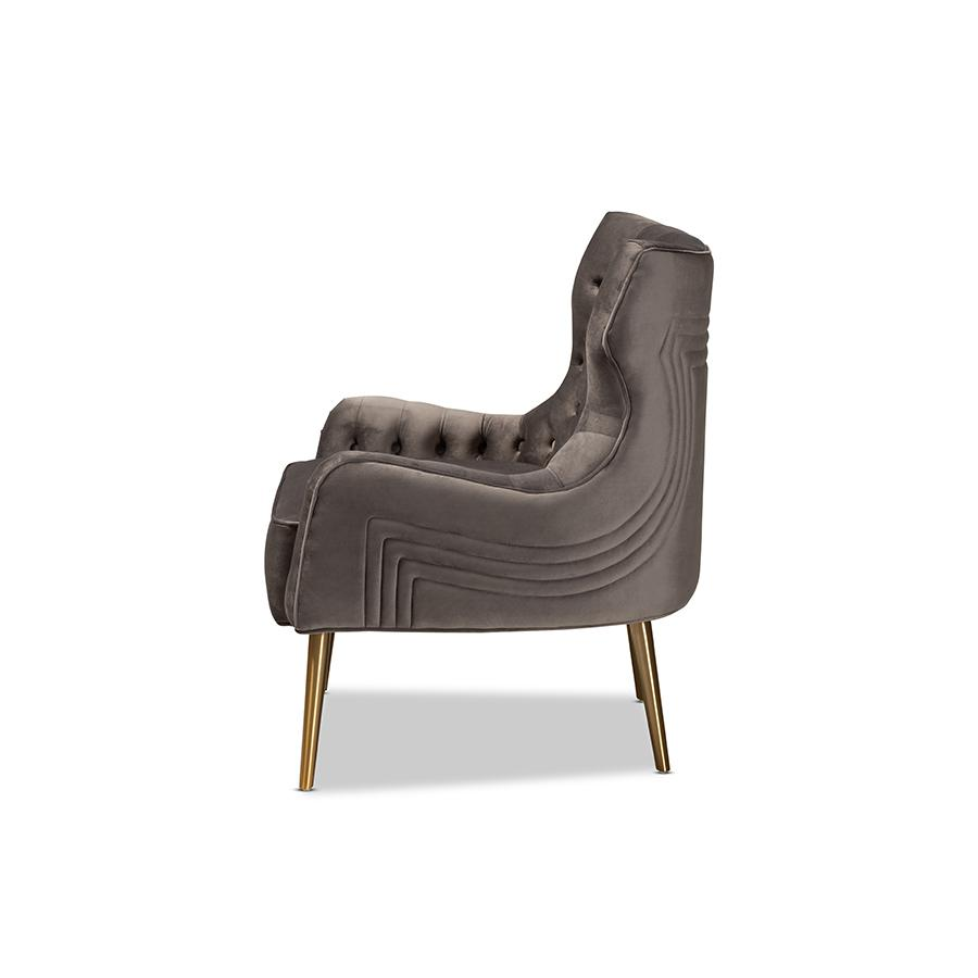 Nelson Modern Grey Velvet Upholstered Armchair