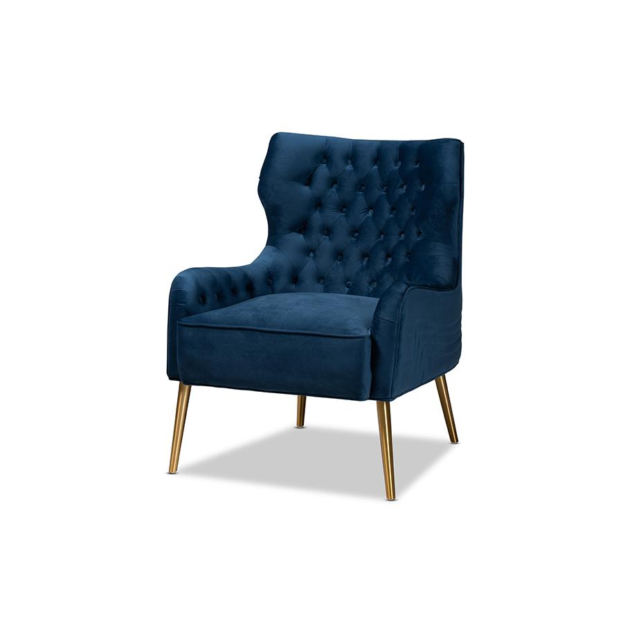 Nelson Modern Navy-Blue Velvet Upholstered Armchair