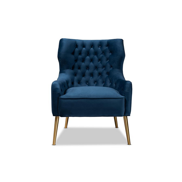 Nelson Modern Navy-Blue Velvet Upholstered Armchair