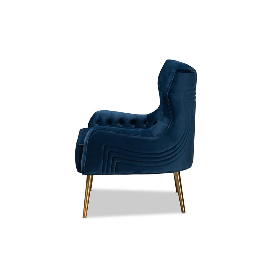 Nelson Modern Navy-Blue Velvet Upholstered Armchair