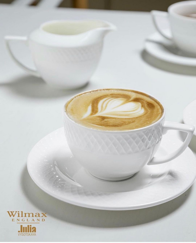 White 6 Oz Cappuccino Cup & 5.5" Saucer Set Of 6 In Gift Box