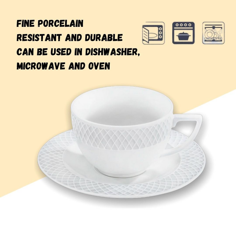 White 6 Oz Cappuccino Cup & 5.5" Saucer Set Of 6 In Gift Box
