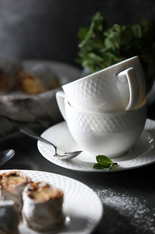 White 8 Oz Tea Cup & 6" Saucer Set Of 6 In Gift Box