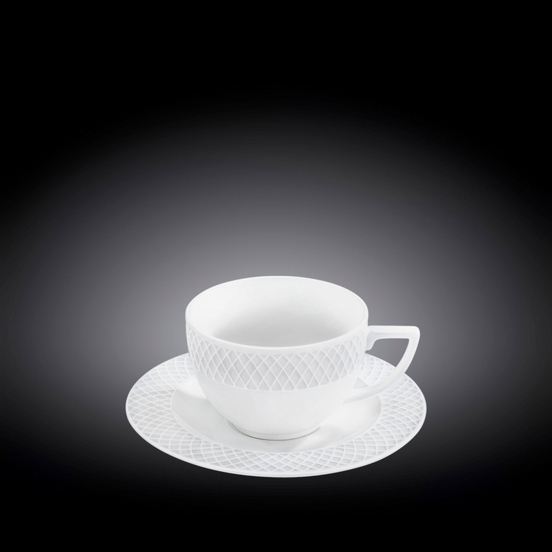 White 8 Oz Tea Cup & 6" Saucer Set Of 6 In Gift Box