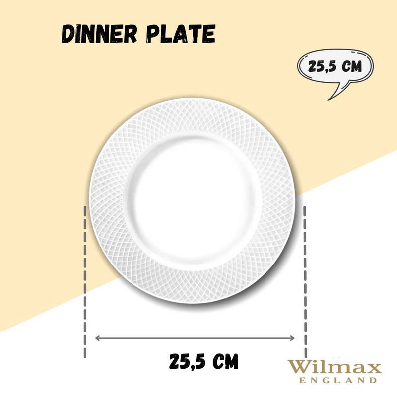 White Dinner Plate With Embossed Wide Rim 10" | Set Of 6 In Gift Box