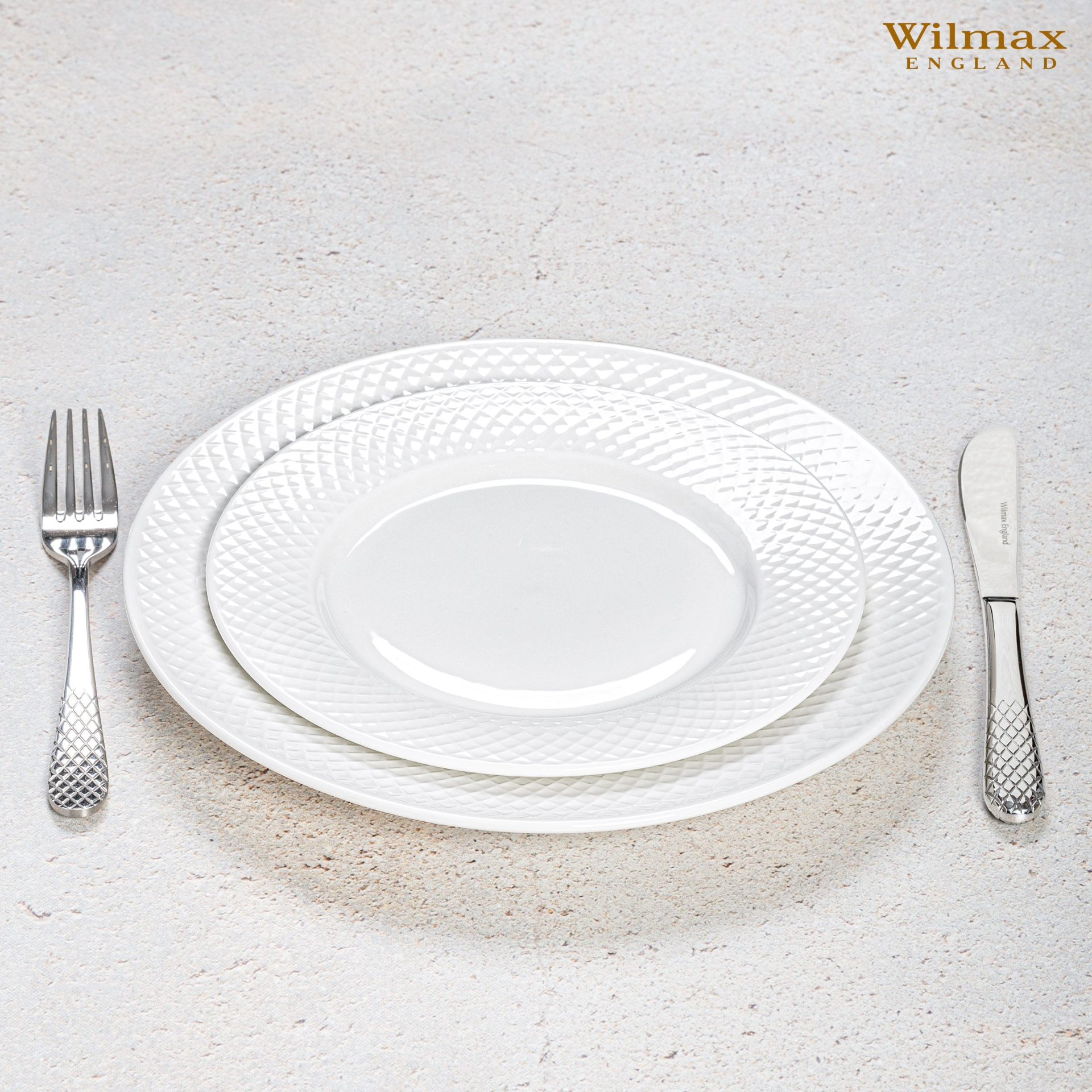 White Dinner Plate With Embossed Wide Rim 10" | Set Of 6 In Gift Box