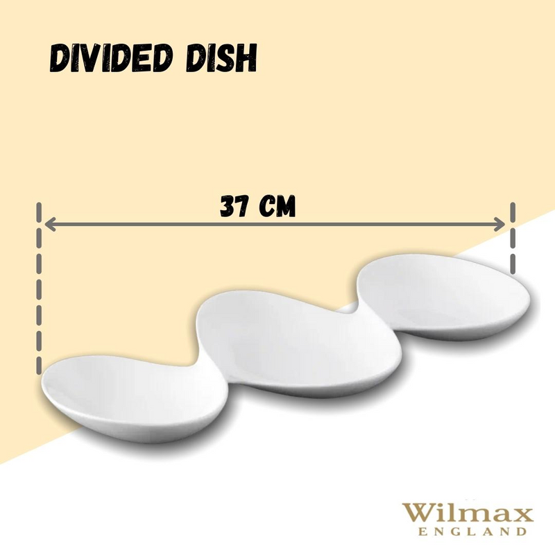 White Divided Sauce Dish 14.5" | 37 Cm