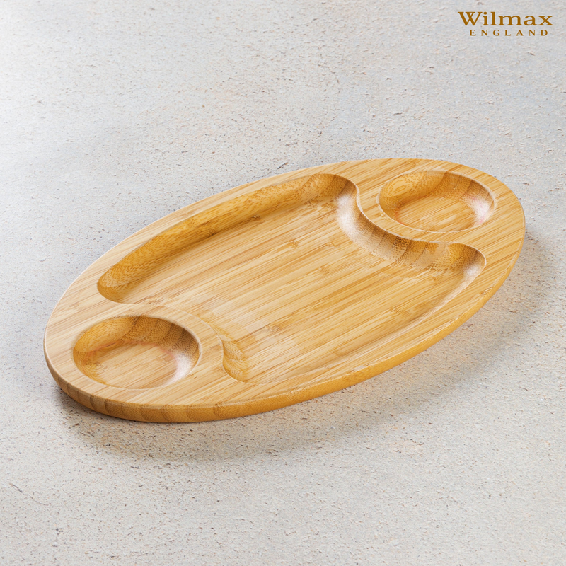 Bamboo 3 Section Platter 18" X 10" |For Appetizers / Barbecue / Burger Sliders
