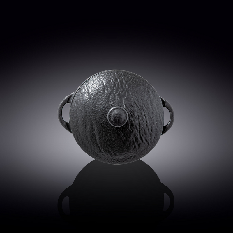 Black Porcelain Slate look Pot With Lid 7" X 4.25" | 20 Fl Oz